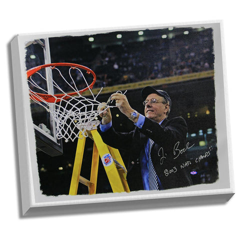 Jim Boeheim Signed 20x24 Cutting Down The Net Canvas w 2003 Natl ChampsInsc.