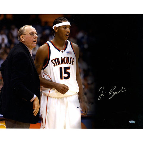 Jim Boeheim w Carmelo Anthony Black Background Signed 16x20 photo