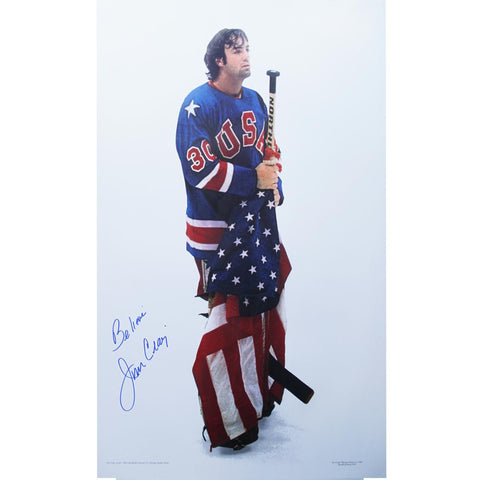 Jim Craig Signed 20x30 USA Stars & Stripes Poster w Believe Insc.