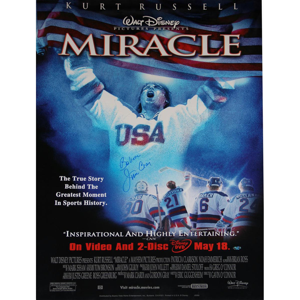 Jim Craig Signed 26x40 USA Hockey Miracle Poster w Believe Insc.