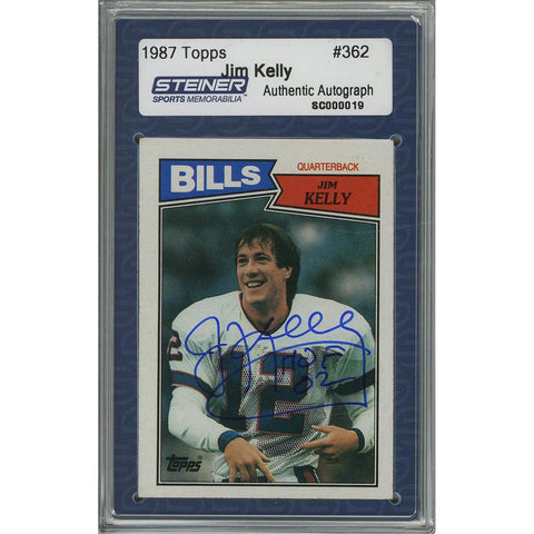 Jim Kelly Signed 1987 Topps Rookie Card w HOFInsc. (Slabbed by Steiner)