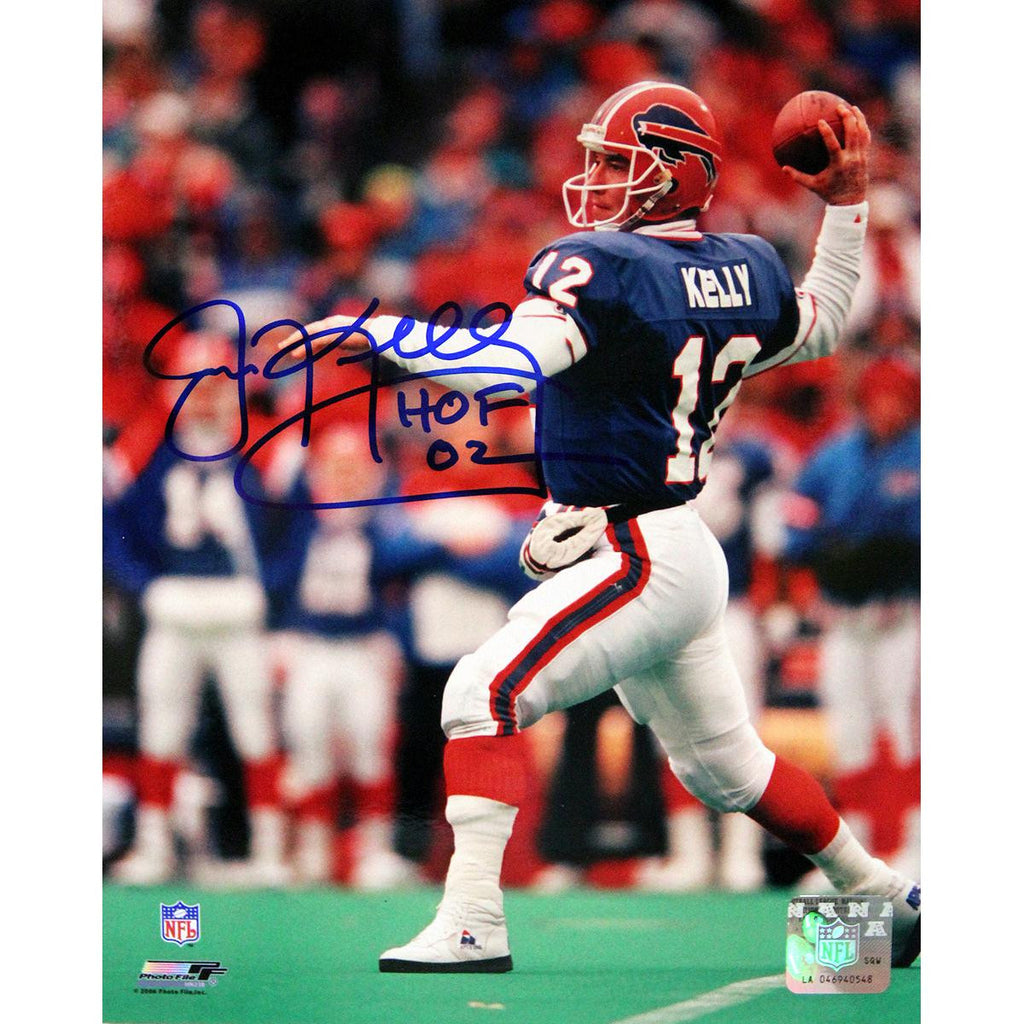 Jim Kelly Signed 8x10 Photo Throwing w HOF Insc