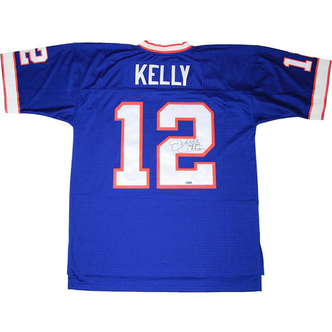 Jim Kelly Signed Blue Buffalo Bills 1990 Throwback Jersey w HOF 02 insc (Signed in Black)