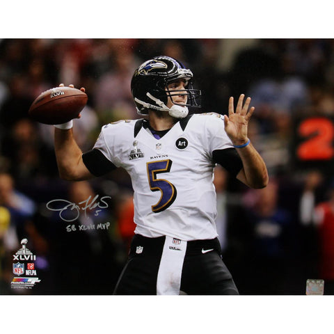 Joe Flacco Throwing Ball During Super Bowl XLVII 16x20 Photo w SB XLVII MVP insc (PF)