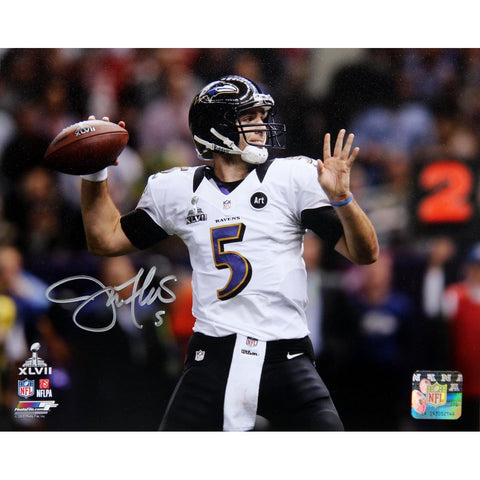 Joe Flacco Throwing Ball During Super Bowl XLVII Signed 8x10 Photo (PF)