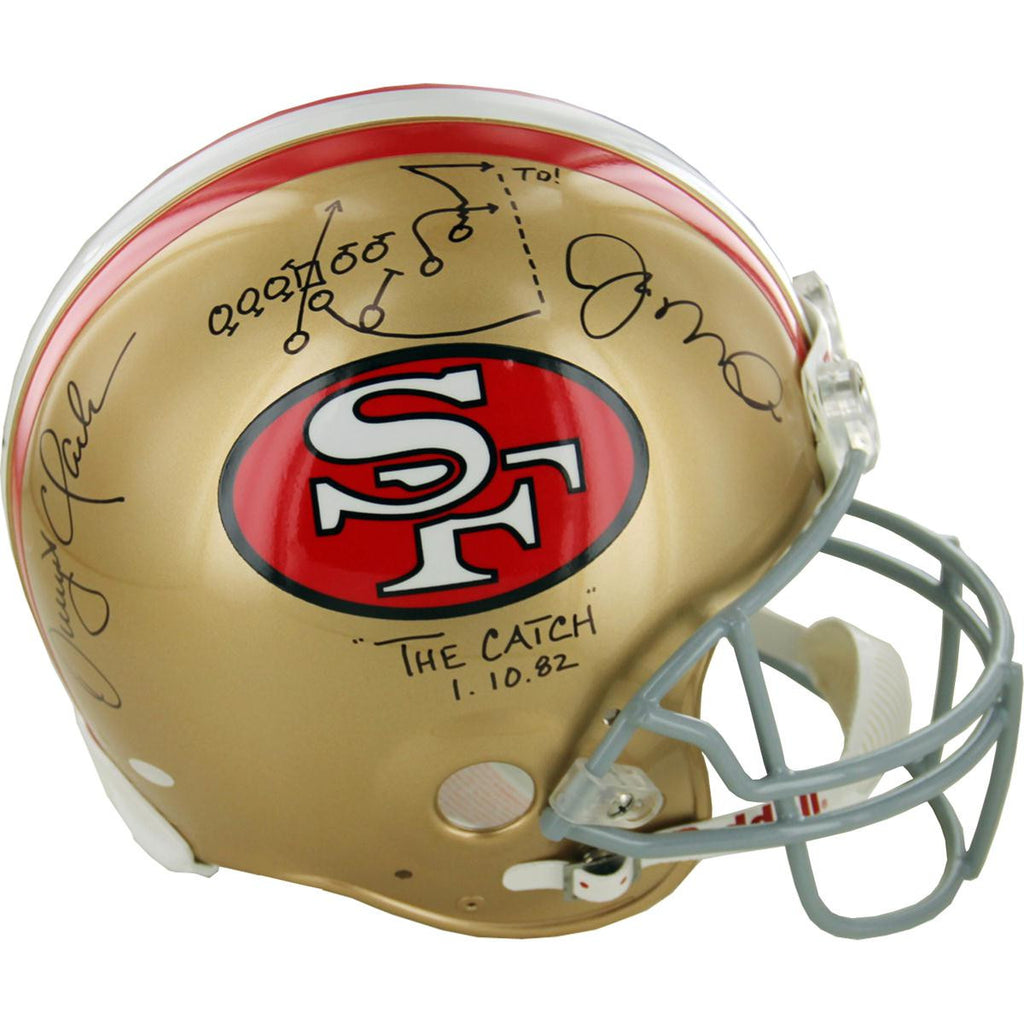 Joe Montana and Dwight Clark Dual Signed San Francisco 49ers Proline Helmet w the play insc