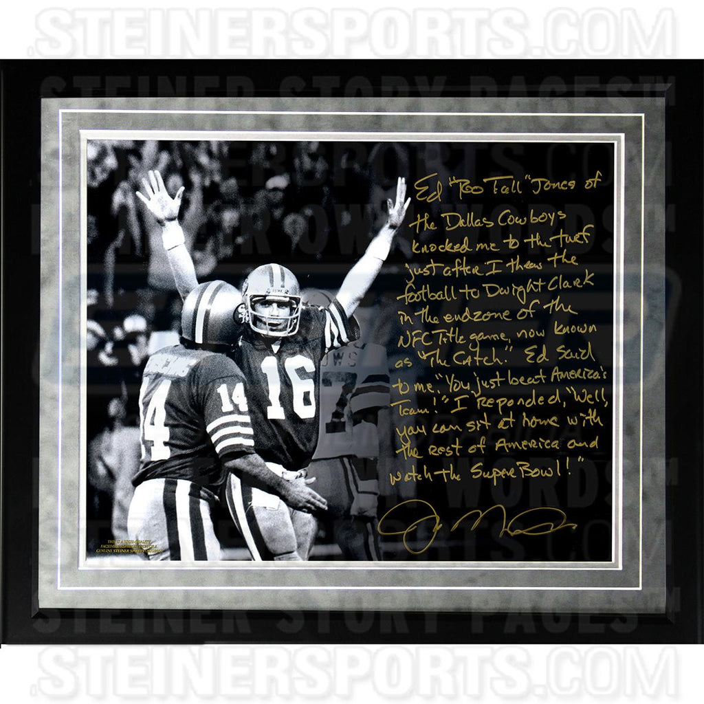 Joe Montana Facsimile The Catch Framed Metallic 16x20 Story Photo