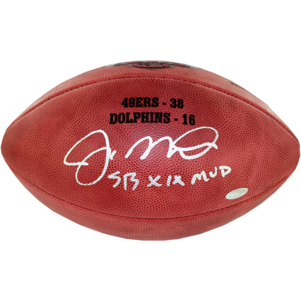 Joe Montana Signed Super Bowl XIX Football wSB XIX MVP insc & final score Engraved