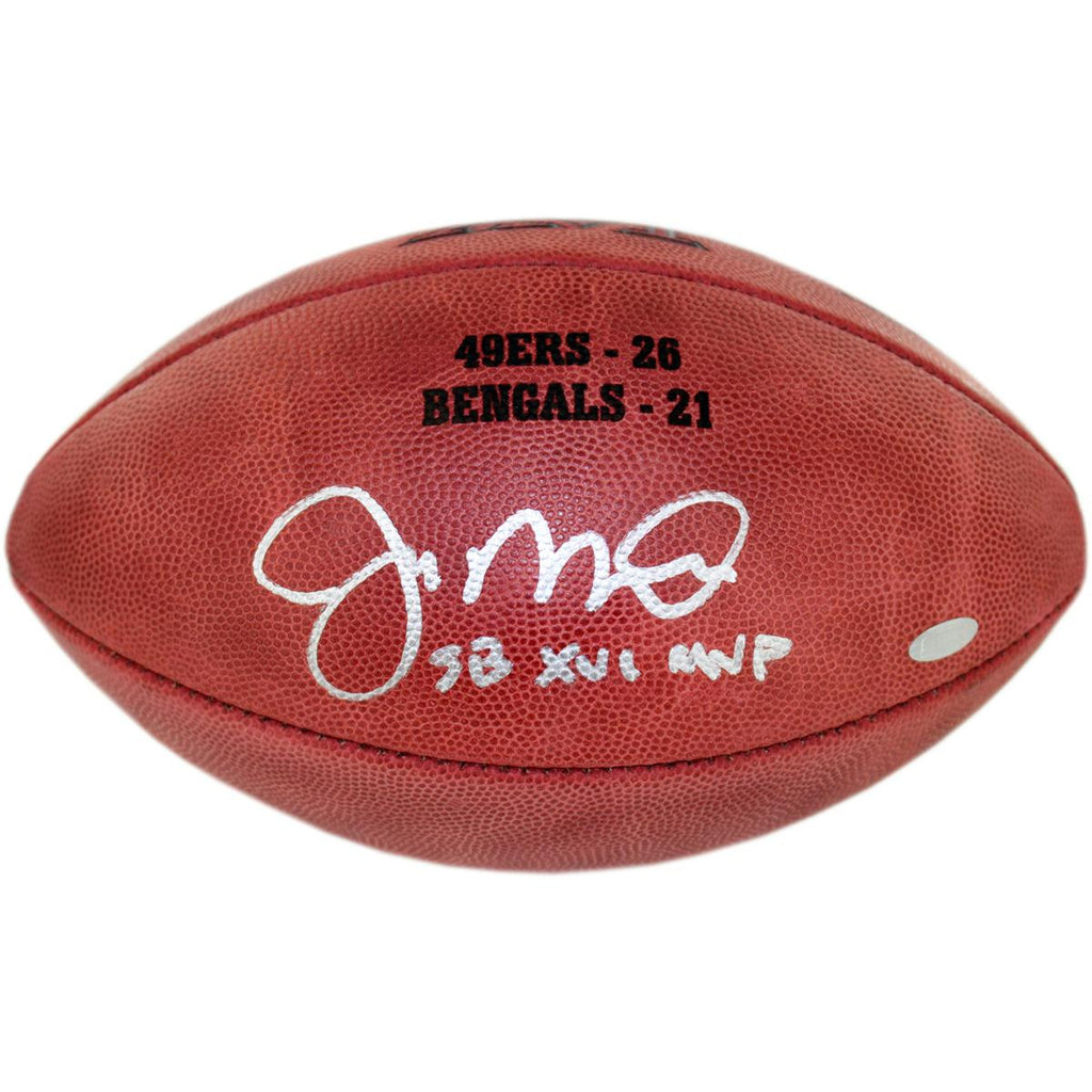 Joe Montana Signed Super Bowl XVI Football wSB XVI MVP insc. & final score Engraved