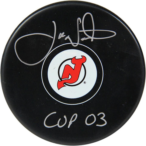 Joe Nieuwendyk Signed New Jersey Devils Puck w Cup 03 Insc. (Joe 25 Auth)