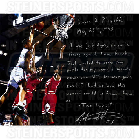 John Starks Signed Dunking over Jordan 16x20 Story Photo