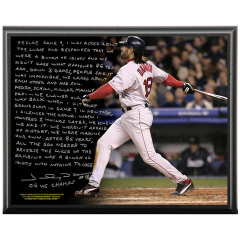 Johnny Damon Facsimile Reverse the Curse Metallic 8x10 Story Plaque