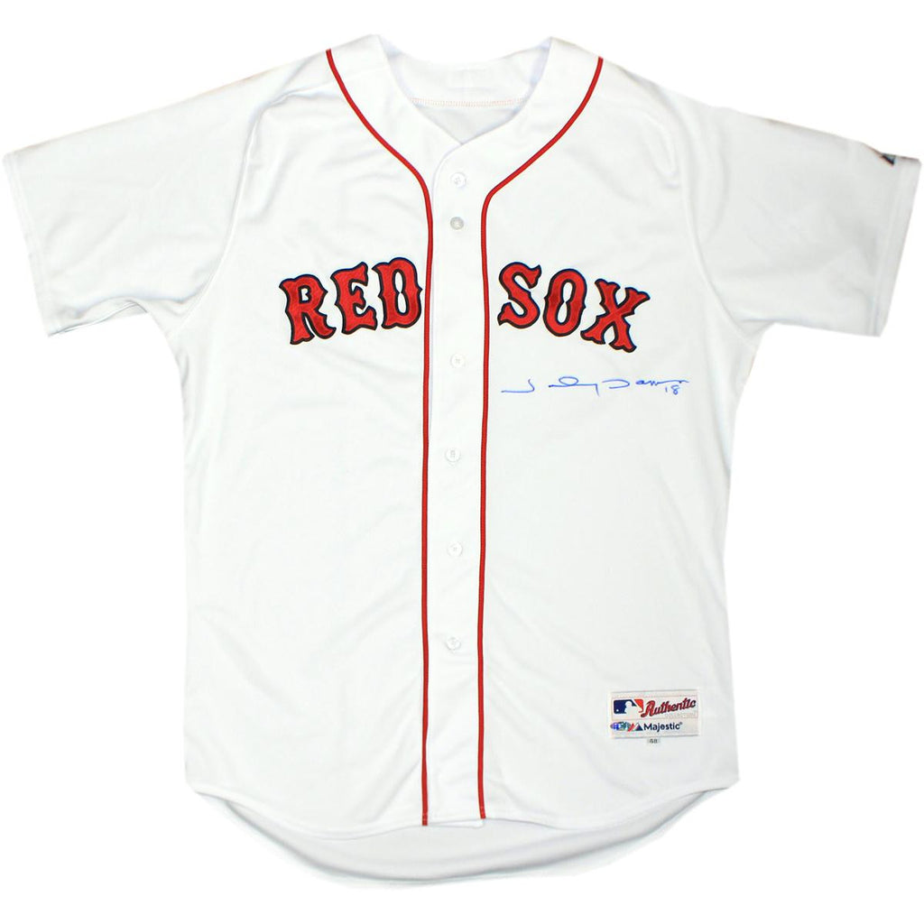 Johnny Damon White Red Sox Jersey Signed on Front in Blue