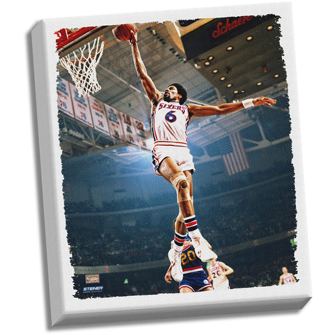 Julius Erving Dr J Dunk Stretched 32X40 Canvas