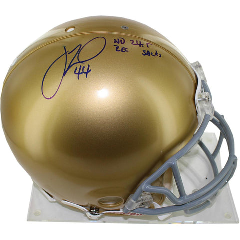 Justin Tuck Notre Dame Full Size Helmet w ND 24.5 Rec. Sacks