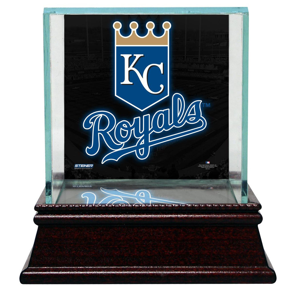 Kansas City Royals Glass Single Baseball Case with Team Logo Background