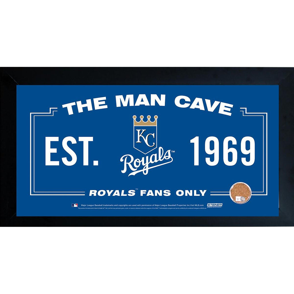 Kansas City Royals Man Cave Framed 10x20 Sign w Authentic Game-Used Dirt Capsule (MLB Auth)