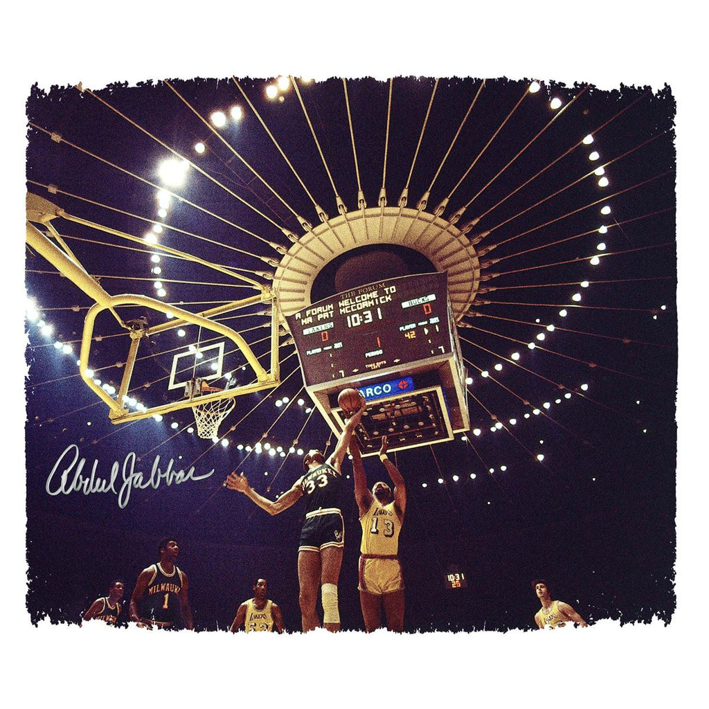 Kareem Abdul Jabbar Autographed Rebound vs. Chamberlain Wide Angle 20x24 Canvas