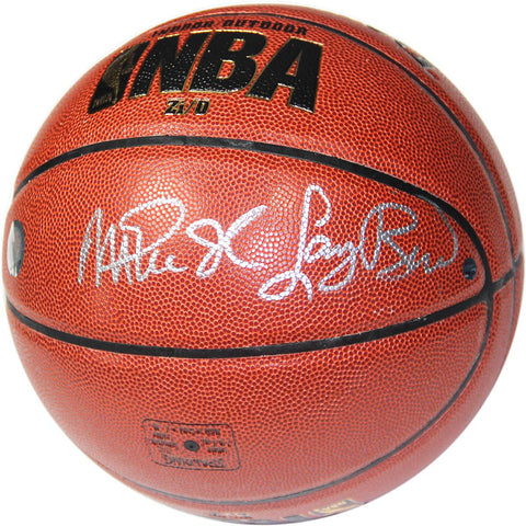 Larry Bird and Magic Johnson Dual Signed IO Basketball (Signed in Silver)