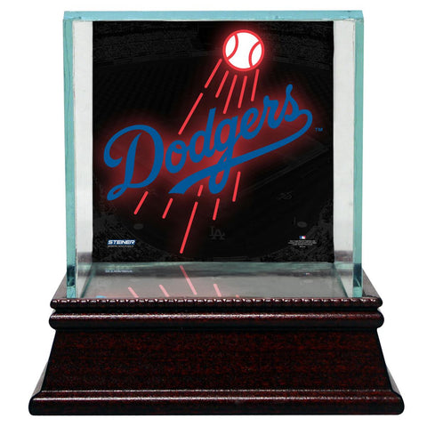 Los Angeles Dodgers Glass Single Baseball Case with Team Logo Background