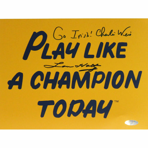 Lou Holtz Charlie Weis Dual Signed Play Like A Champion Today 8x10 Photo w Go Irish Insc. by Weis