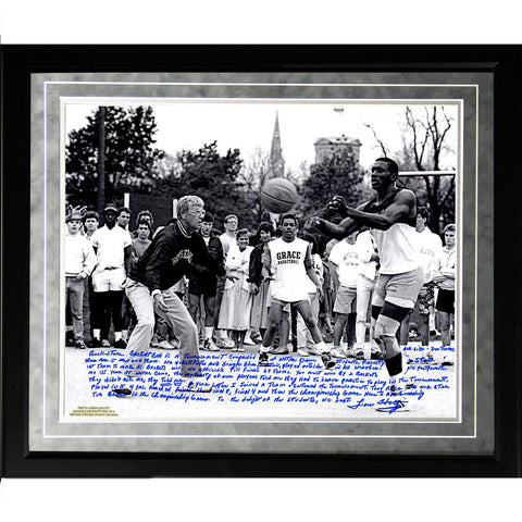 Lou Holtz Facsimile Basketball Vs. Tim Brown Framed Metallic 16x20 Story Photo