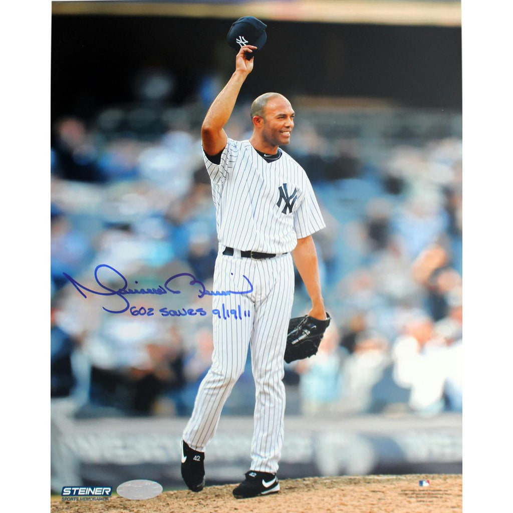 Mariano Rivera 602nd Save Tipping Hat Vertical 8x10w 602 Saves 9-19-11 Insc.