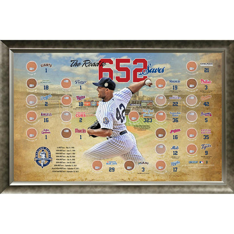 Mariano Rivera Road to 652 Saves MLB Parks Map 20x32 Framed Collage w Game Used Dirt From 24 Parks