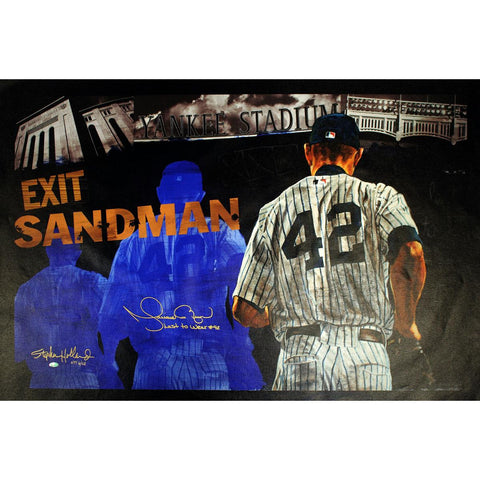 Mariano Rivera Signed Stephen Holland Exit Sandman Giclee 25x44 Canvas w Last To Wear 42 Insc. (LE NYY of 42)