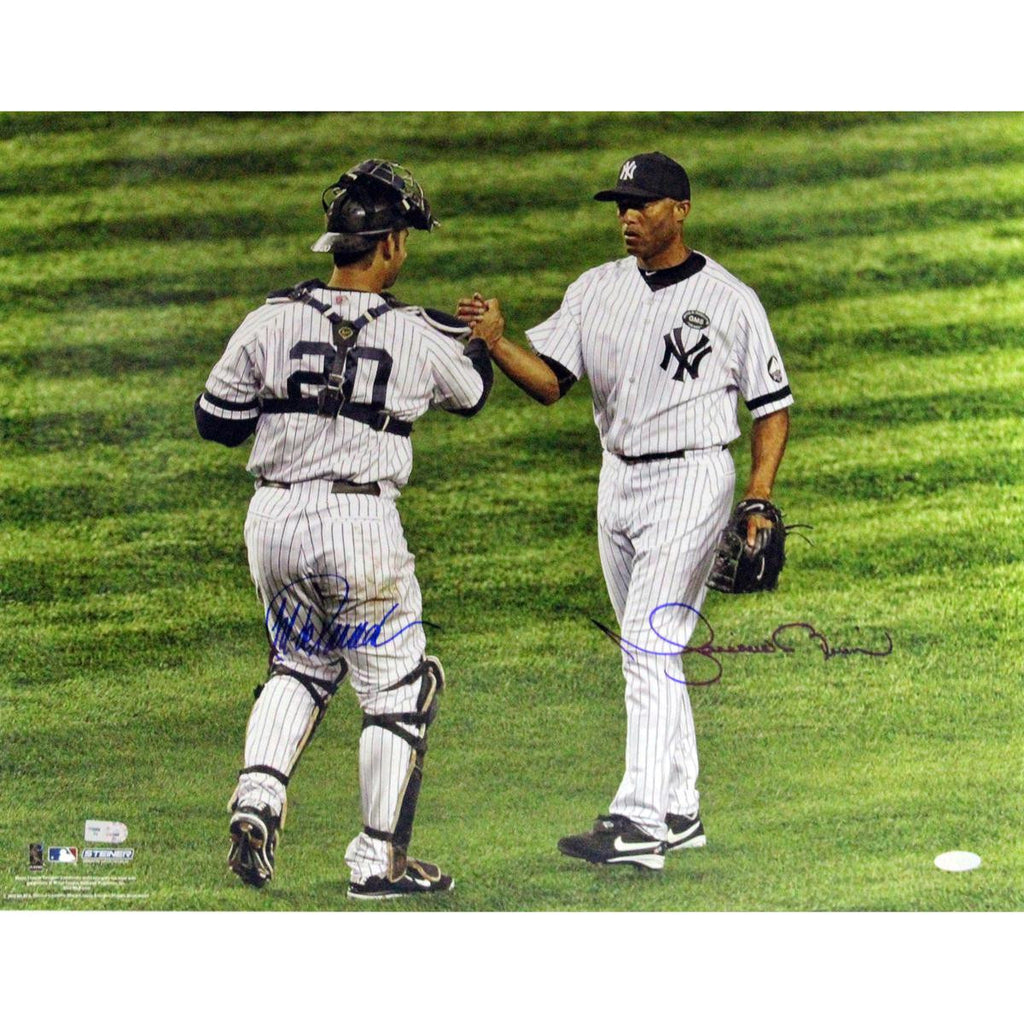 Mariano RiveraJorge Posada Dual Signed Hand Shake Horizontal 16x20 Photo MLB Auth)