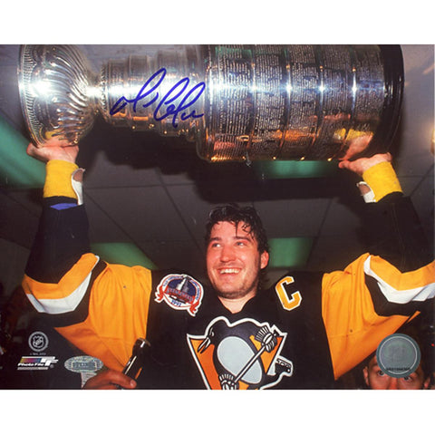 Mario Lemieux Stanley Cup Overhead Horizontal 16x20 Photo (Signed in Blue)