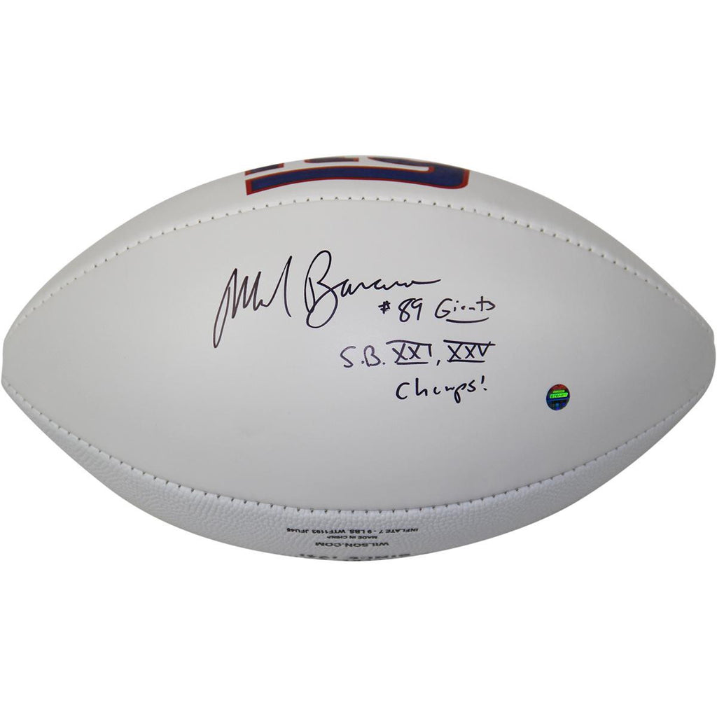 Mark Bavaro Signed New York Giants White Panel Football w 89 Giants SB XXI XXV Champs Insc