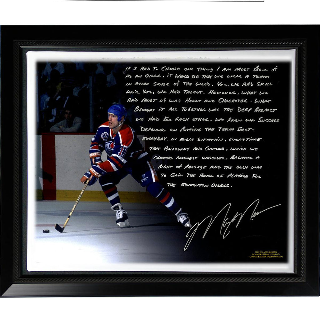 Mark Messier Facsimile Oilers Dynasty Story Stretched Framed 22x26 Story Canvas