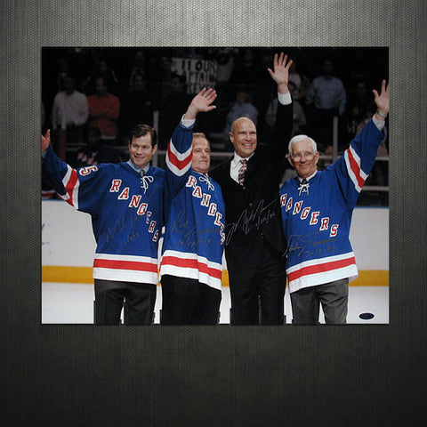 Mark Messier Mike Richter Eddie Giacomin Rod Gilbert Multi Signed Wave to the Crowd Horizontal 16x20 Photo w Retired Number Date