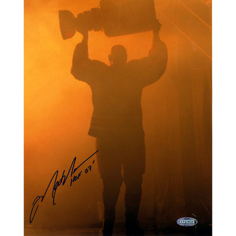 Mark Messier Oilers Retirement Night Entering through Smoke with Stanley Cup w HOF 07 Insc. 8x10 Photo