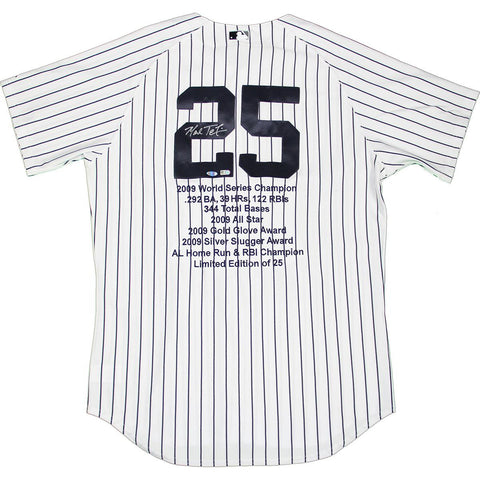 Mark Teixeira Signed Yankees Authentic Home Pinstripe Jersey w Embroidered Stats (LE25)(MLB Auth)