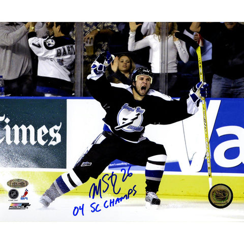 Martin St. Louis Celebrating Playoff GWG vs Islanders 8x10 Photo w 04 SC Champs Insc.