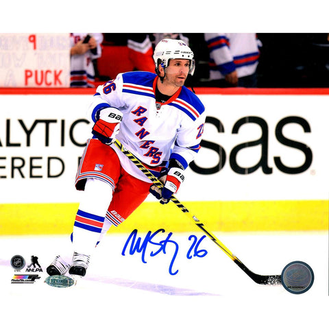 Martin St. Louis Signed Skating In White Rangers Jersey 16x20 Photo