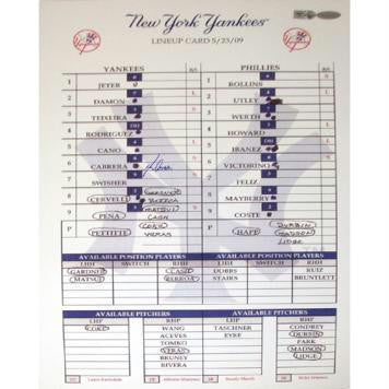 Melky Cabrera Yankees 5-23-2009 Replica Line up Card