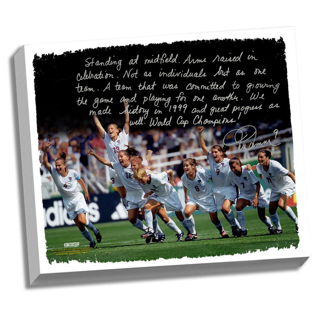 Mia Hamm Facsimile Winning World Cup Stretched 22x26 Story Canvas