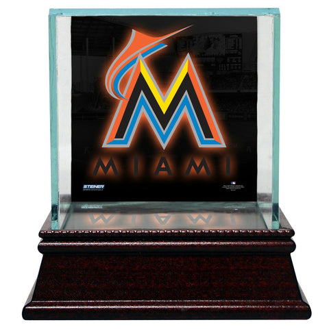 Miami Marlins Glass Single Baseball Case with Team Logo Background