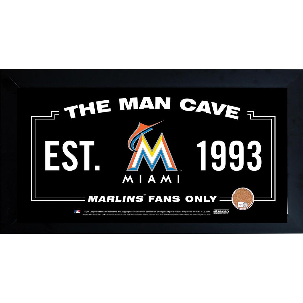 Miami Marlins Man Cave Framed 10x20 Sign w Authentic Game-Used Dirt Capsule (MLB Auth)