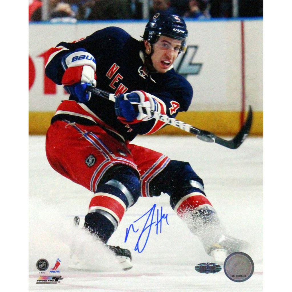 Michael Del Zotto Signed Skating in Navy Jersey 16x20 Photo