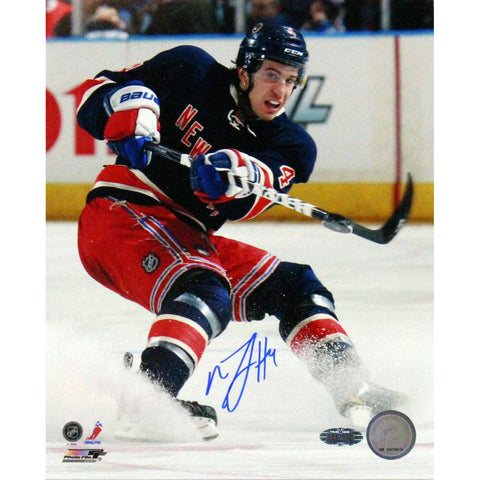 Michael Del Zotto Signed Skating in Navy Jersey 8x10 Photo