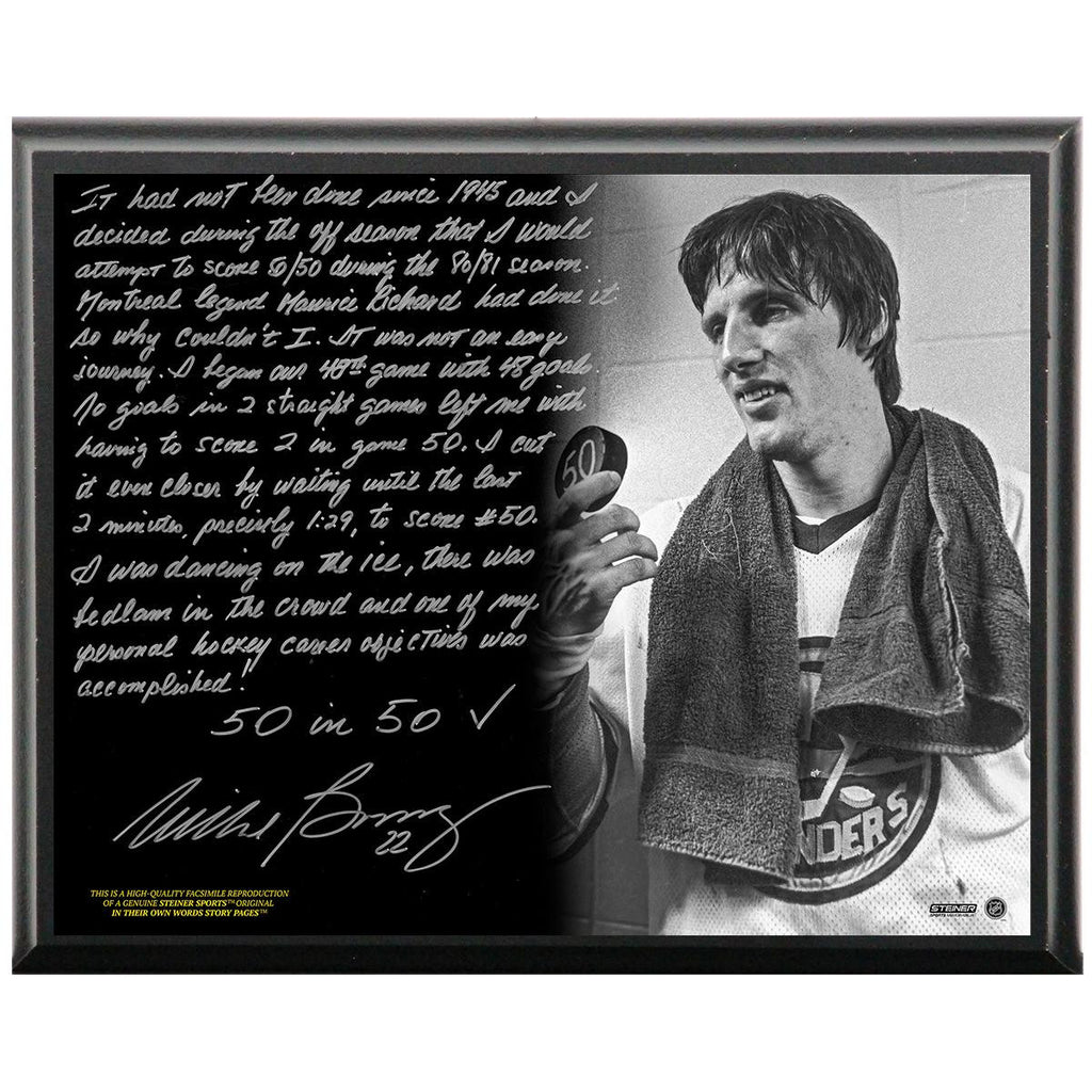 Mike Bossy Facsimile 50 Goals in 50 Games Metallic 8x10 Story Plaque