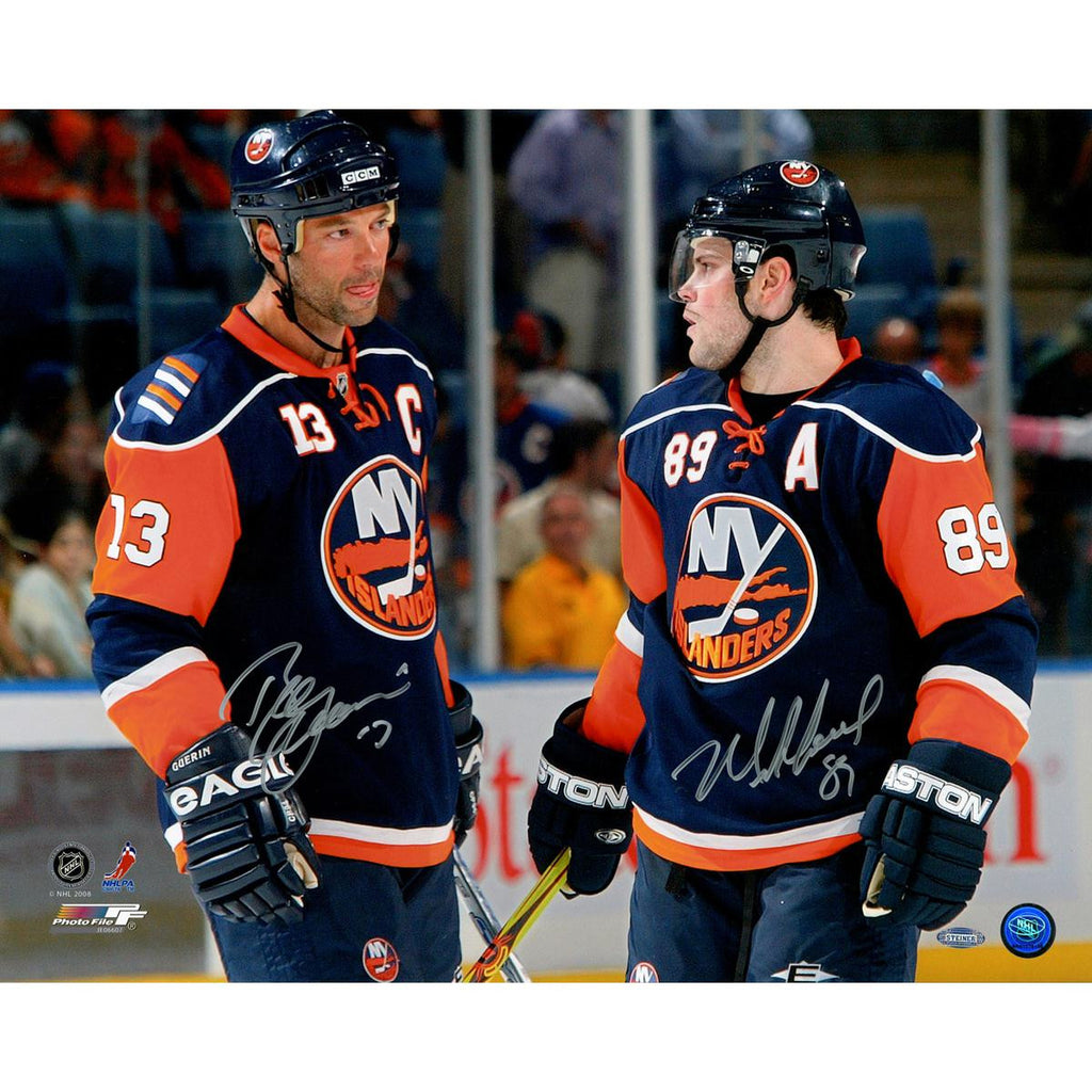 Mike Comrie Talking with Bill Guerin Dual Signed 16x20 Photo