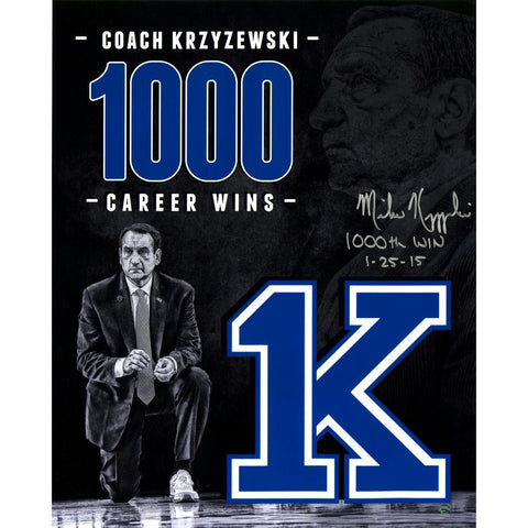 Mike Krzyzewski Signed 1000 Career Wins Tribute 16x20 Photo w 1000th Win Insc