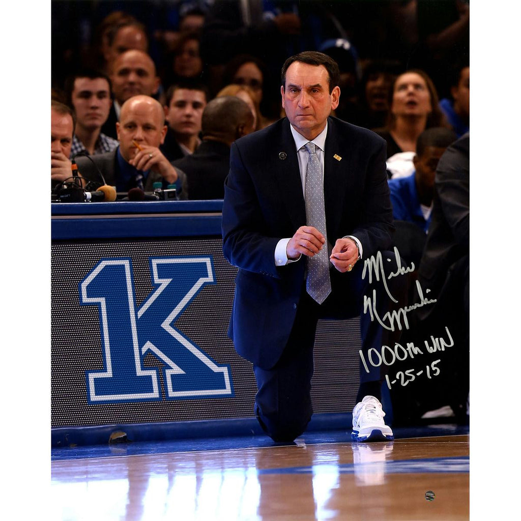 Mike Krzyzewski Signed 1000 Win 16x20 Photo w 1000th Win & Date Insc