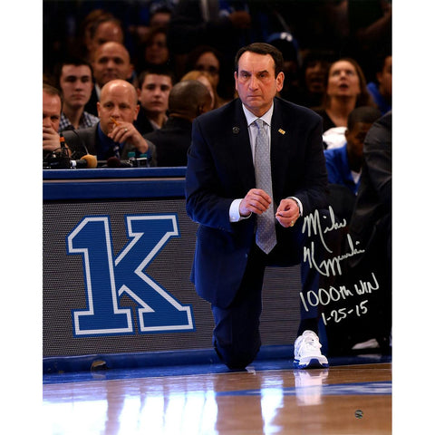 Mike Krzyzewski Signed 1000 Win 16x20 Photo w 1000th Win & Date Insc