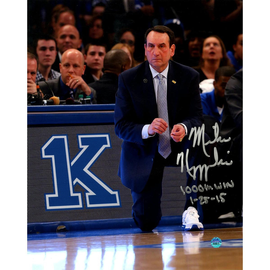 Mike Krzyzewski Signed 1000 Win 8x10 Photo w 1000th Win & Date Insc